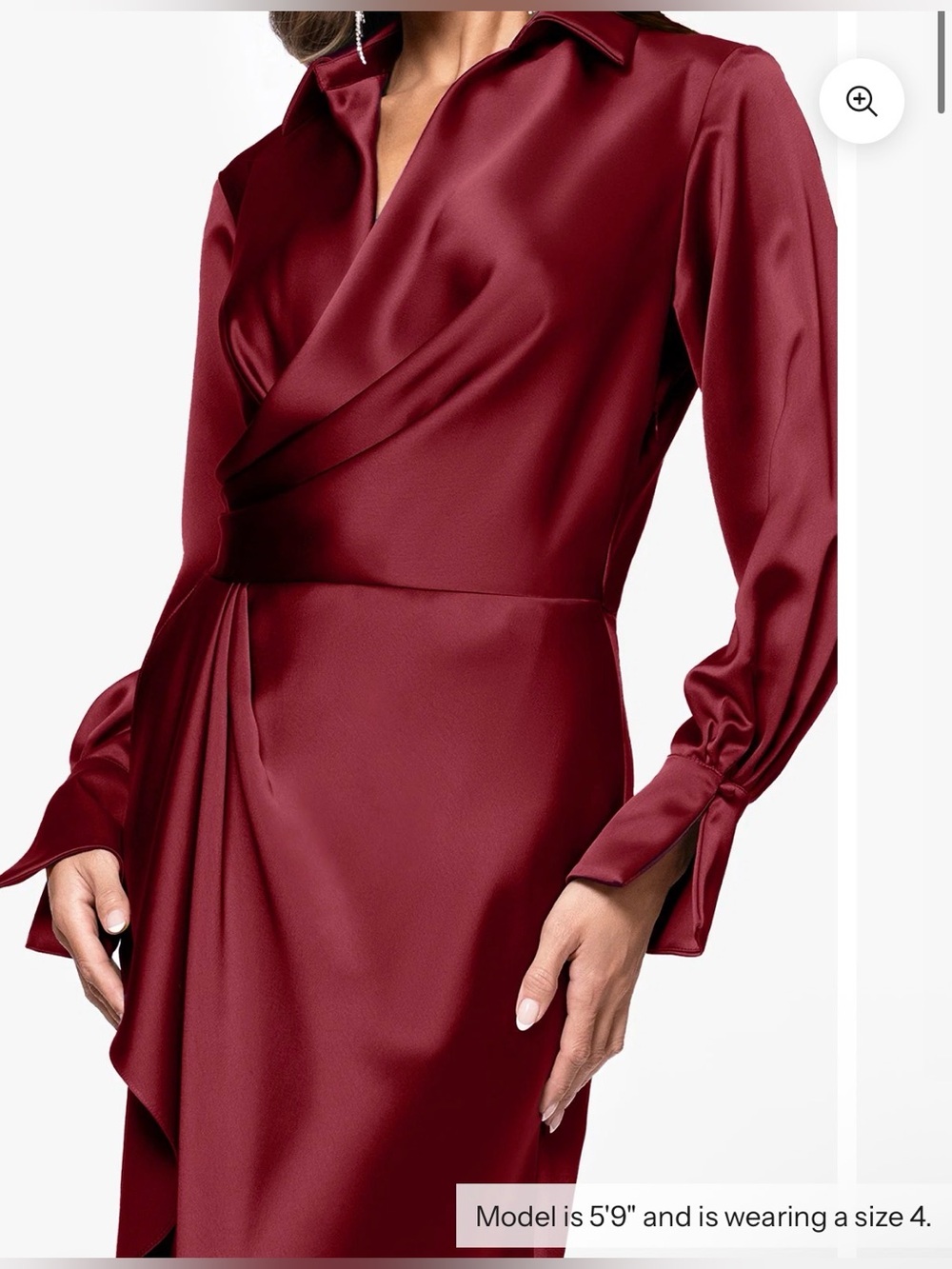 XSCAPE EMERY" SATIN LONG SLEEVE COLLARED DRESS Wrap Satin Shirt Sz 4 color wine - Picture 4 of 12